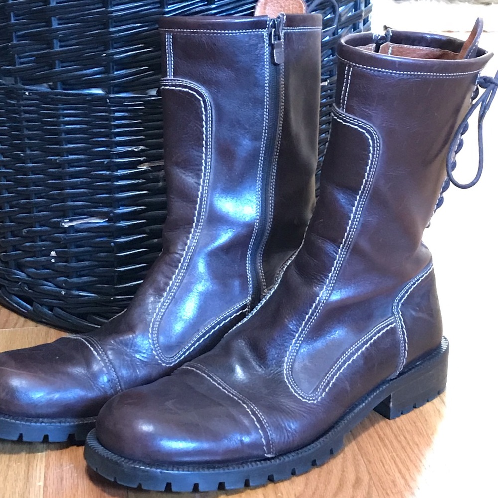 Donald Pliner Lace Up Combat boot w/side zipper